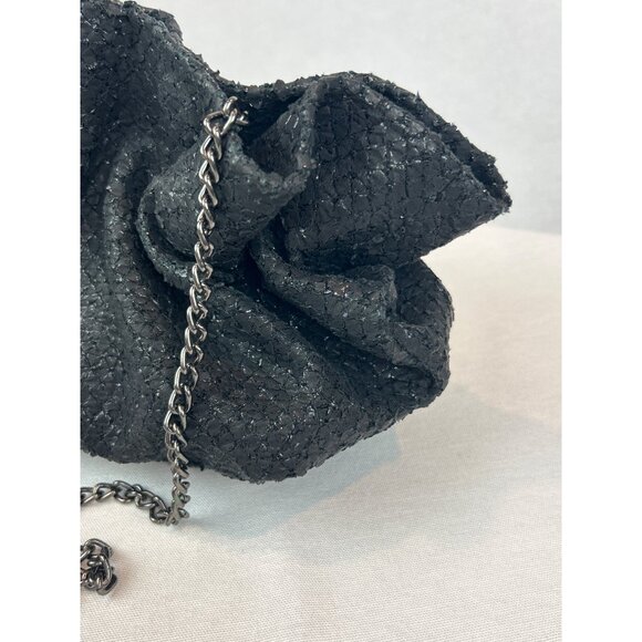 Anthropologie Jory Metallic Chain Clutch Ruffle Black Evening - Picture 3 of 11